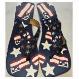 Sz 8 Wooden Flag Sandals w/Sequined Stars