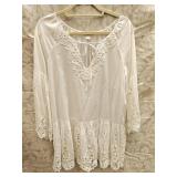 MD Boston Proper Enbroidered Lace White Top