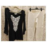 Sz 8/LG Black Boho Top & Pants