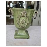 11x11 Green Ceramic Urn Planter w/Metal Rings