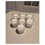 (7) White Votif Candles w/Clear Glass Holders