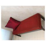 Red Upholstered Bench With Dark Wooden Legs & Red