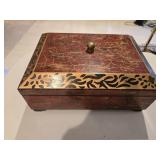 12x9x5.5 Wooden Footed Storage Box w/Contents