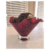 Red Swedish Glass Bowl w/Clear Pedestal &