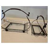 (2) NWT Glass Serving Trays w/Metal Base & Handles