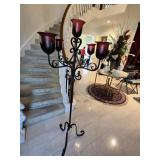 5.7' Tall Wrought Iron Floor Candelabra w/Red