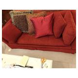 Red Loveseat w/Throw Pillows