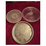 Plastic Lidded Bowls & Silver Tone Tray