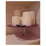 Flameless Candles On Glass Pedestal Stand