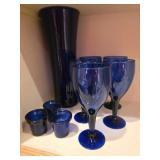 Blue Wine Glasses, Vase & Candle Holders