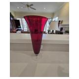 16' Hand Painted Cranberry Trumpet Vase