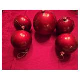 (6) Large Red Plastic Ornaments