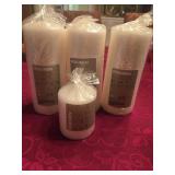 New (3) Large White Pillar Candles & (1) Smaller