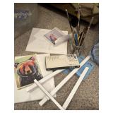 (2) Canvases, Vase with Brushes & Display Easel &