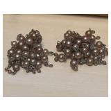 Vintage Japan Taupe Cluster Beaded Clip Earrings