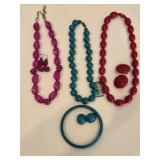 PINK, Dark Teal & Red Beaded Necklaces
