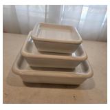 (3) Crate & Barrel Square Bowls w/Lids That