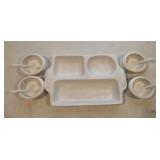 Ceramic Sectional Server & (4) Small Bowls