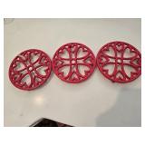 (3) Red Metal Trivets