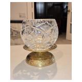 5' Crystal Rose Bowl on Brass Stand