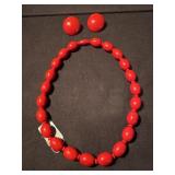 Red Beaded Necklace & Earrings