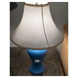 23' Blue Glass Table Lamp w/ White Linen Shade