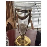 18ï¿½ Vintage Crackle Glass Vase with Brass Stand