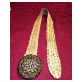 40' Gold Metallic Leather Belt w/Beaded Buckle