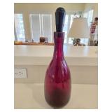 16.5' Heavy Red Glass Bottle w/Glass Stopper