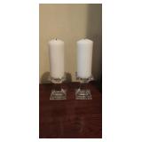 Set of Clear Lead Crystal Pillar Candle Holders