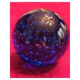 3.75' Blue Paperweight w/Controlled Bubbles