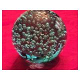 3.75' Teal Glass Paperweight w/Controlled Bubbles