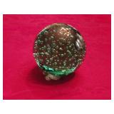 3.75' Green Glass Paperweight w/Controlled Bubbles