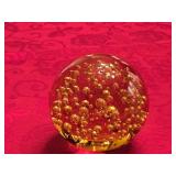 3.75' Amber Glass Paperweight w/Controlled Bubbles