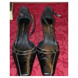 7.5 M Bandalino Black Leather Ankle Strap Heels