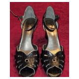 8M Franco Sarto Black Embossed Leather Wedge