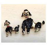 (2) Gold Tone Black Poodles Rhinestones Brooches