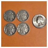 (4) Buffalo Nickels & 1976 Quarter