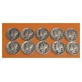 (10) Liberty Dimes 1944