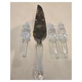 Glass Handled Cake Knife + (3) Glass Wine Stoppers