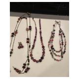 (3) Jewel Tone Beaded Necklaces & (1) Pr of