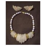 Vintage Lavender Beaded Necklace W/ Earrings