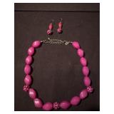 Pink Beaded Necklace & Earrings