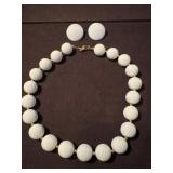 White Beaded Necklace & Earrings