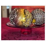 Red Pedestal Plate w/(3) Ornate Pieces