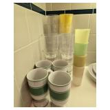 Plastic Glasses & (4) Japanese Tea Cups