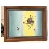 17'x14' Signed VTG Painting of a Fishing Boat