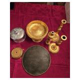 Assorted Wood & Metal Candle Holders & Silver