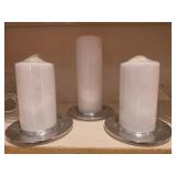 (3) New White Pillar Candles & Bases