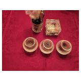 (3) Bombay Crystal Rose Bowls, Heavy Glass Box &